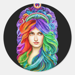 Rainbow Goddess Queen Fantasy art Runt Klistermärke