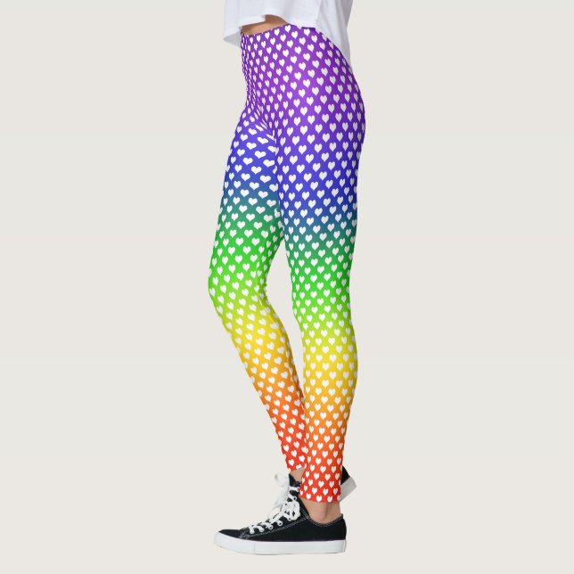 Rainbow Gradient White Heart Mönster Leggings (Vänster)
