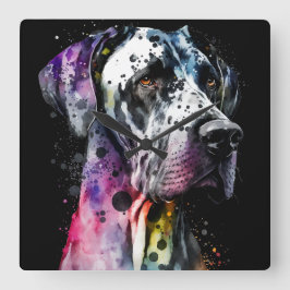 Rainbow Great dane Watercolor Fyrkantig Klocka