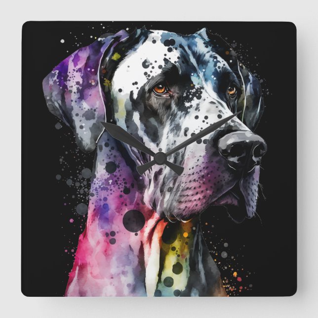 Rainbow Great dane Watercolor Fyrkantig Klocka (Framsida)