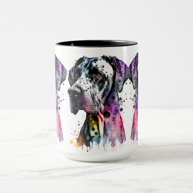 Rainbow Great dane Watercolor Mugg (Center)