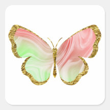 Rainbow grönt red med Guld Glitter Butterfly