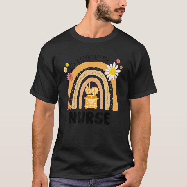 Rainbow Groovy Peace Nurse Vintage T Shirt (Framsida)