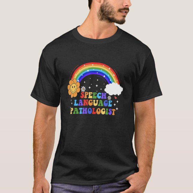 Rainbow Groovy Smile Flower Retro SLP Tal Thera T Shirt (Framsida)