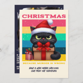 Rainbow Grunge Funny Cat Retro Christmas Photo Julkort