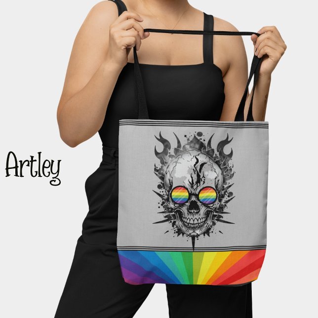 Rainbow Grunge Skull Grått Sunglasses Gay pride Tygkasse (Skapare uppladdad)