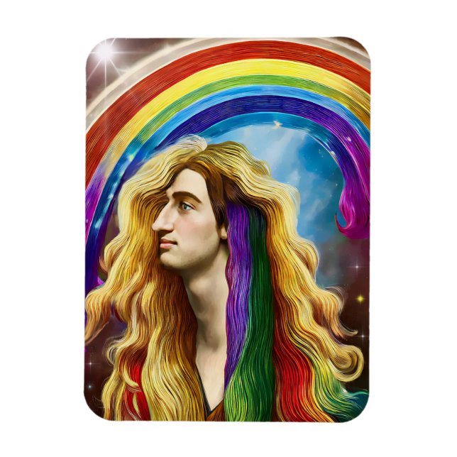 Rainbow Gudom man of All kärlek Fantasy Art Magnet (Vertikal)