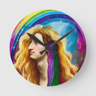 Rainbow Gudom man of All kärlek Fantasy Art Rund Klocka