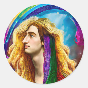 Rainbow Gudom man of All kärlek Fantasy Art Runt Klistermärke