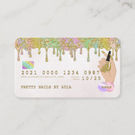 Rainbow Guld Glitter Drip Nail Technician Kredit B Visitkort