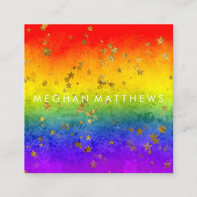Rainbow Guld Stars Gnistra Beauty Stylist Makeup Fyrkantigt Visitkort (Framsida)