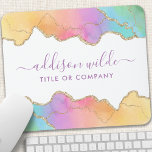 Rainbow Guld Watercolor Agate Salon Business Musmatta<br><div class="desc">Regnbåge och Guld-vattenfärgsagat Business Mouse Pad. Den här konstruktionen har färgstark regnbåge i en contemporary stil accentuerad med guld glitter kant. Den här lysande,  giriga designen är perfekt för alla professioneller som tittar för en roligt konstnärlig företagsidentitet. Perfekt för en evenemangsplanerare,  makeup-artist,  hårstilist,  salonägare med mera!</div>