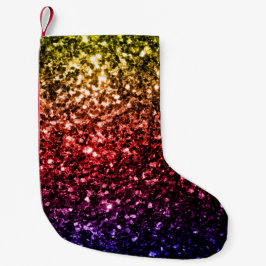 Rainbow gult red lila faux glitter sparkles liten julstrumpa