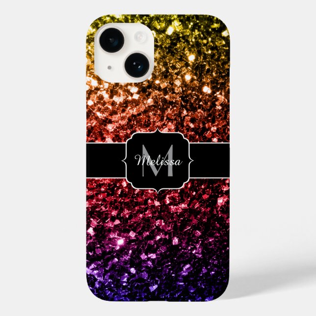 Rainbow gult red lila faux sparkles Monogram (Baksida)