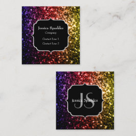 Rainbow gult red lila sparkles Monogram Fyrkantigt Visitkort
