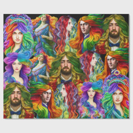 Rainbow hair Goddess manar Women Fantasy art Presentpapper