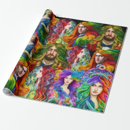 Rainbow hair Goddess manar Women Fantasy art Presentpapper