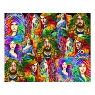 Rainbow hair Goddess manar women Fantasy collage a Fototryck