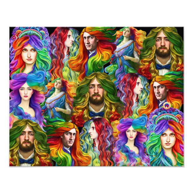 Rainbow hair Goddess manar women Fantasy collage a Fototryck (Framsidan)