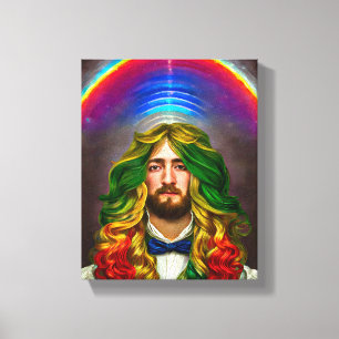 Rainbow Hair Man of Kärlek Fantasy surreal LGBTQ A Canvastryck