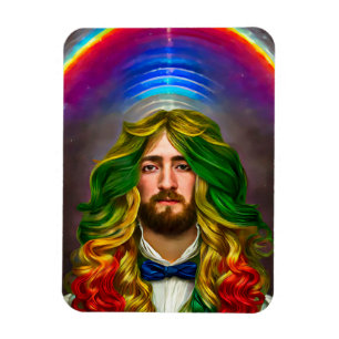 Rainbow Hair Man of Kärlek Fantasy surreal LGBTQ A Magnet