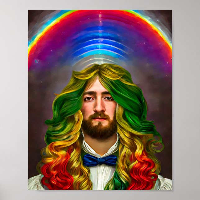 Rainbow Hair Man of Kärlek Fantasy surreal LGBTQ A Poster (Framsidan)