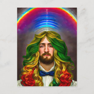 Rainbow Hair Man of Kärlek Fantasy surreal LGBTQ A Vykort