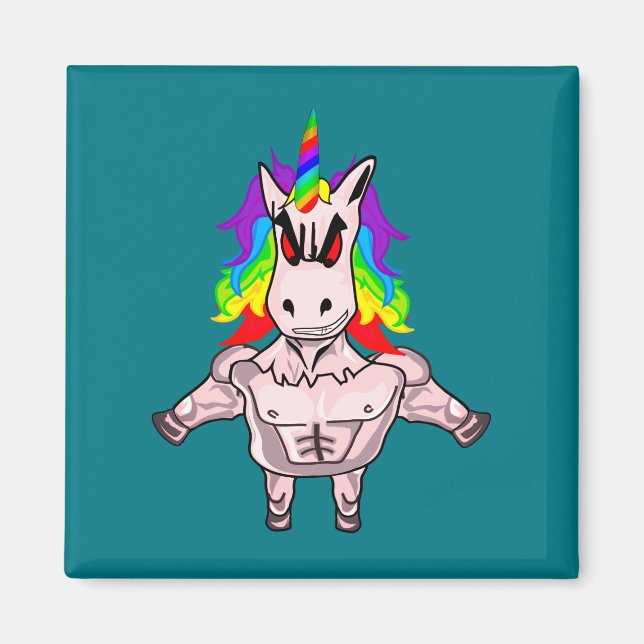 Rainbow Hair Muscular Unicorn Body Byggnad Magnet (Framsidan)