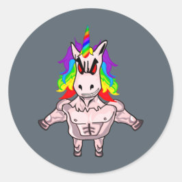 Rainbow Hair Muscular Unicorn Body Byggnad Runt Klistermärke
