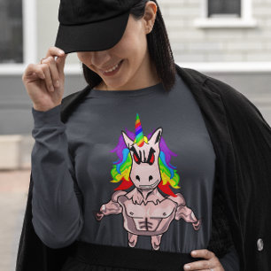 Rainbow Hair Muscular Unicorn Body Byggnad T Shirt