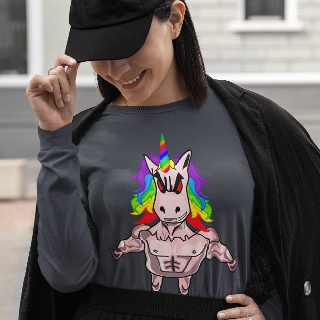 Rainbow Hair Muscular Unicorn Body Byggnad T Shirt (Rainbow Hair Muscular Unicorn Body Building T-Shirt)
