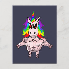 Rainbow Hair Muscular Unicorn Body Byggnad Vykort