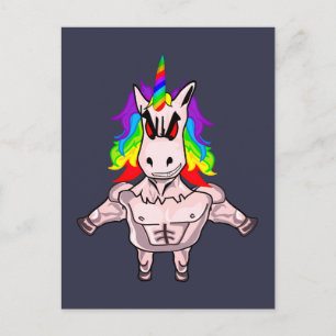 Rainbow Hair Muscular Unicorn Body Byggnad Vykort