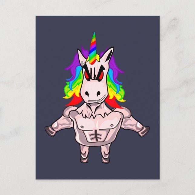 Rainbow Hair Muscular Unicorn Body Byggnad Vykort (Framsida)