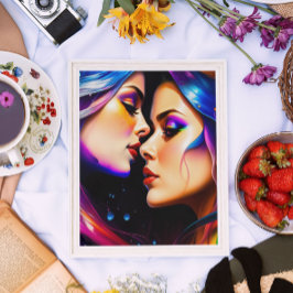 Rainbow Hair Women i Kärlek Poster