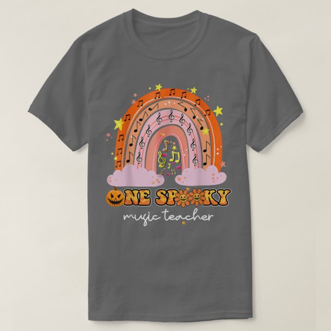 Rainbow Halloween One Spooky Music Teacher Retro T Shirt (Design framsida)