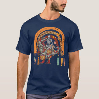 Rainbow Halloween Skeleton Riding Mummy Dinosaur T Shirt