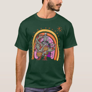 Rainbow Halloween Skeleton Riding Mummy Dinosaur T Shirt
