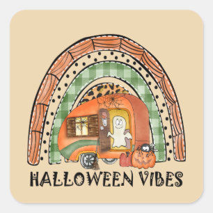 Rainbow Halloween Vibes Camper/ Trailer Fyrkantigt Klistermärke
