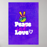 Rainbow Hand Fredstecken Peace and Kärlek Typograp