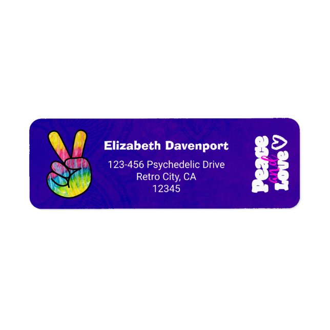 Rainbow Hand Fredstecken Peace and Kärlek Typograp Returadress Etikett (Framsidan)