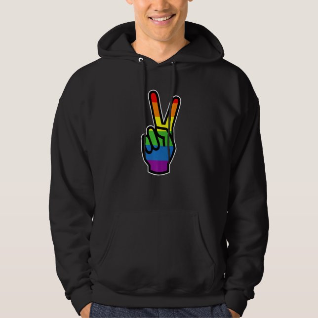 Rainbow Hand Fredstecken Pride T Hoodie (Framsida)