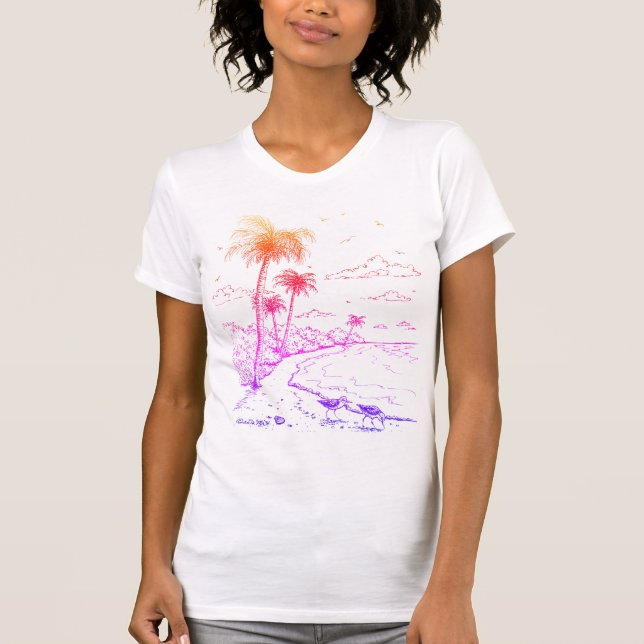 Rainbow Handflatan Träd och Sandpiper Beach Life T Shirt (Framsida)