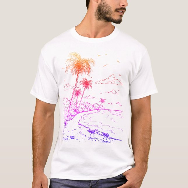 Rainbow Handflatan Träd och Sandpiper Beach Life T Shirt (Framsida)