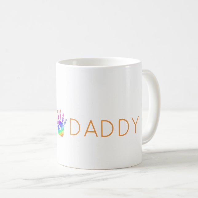 Rainbow Handprint DADDY Kärlek Artisan Keepsaké Kaffemugg (Framsida höger)