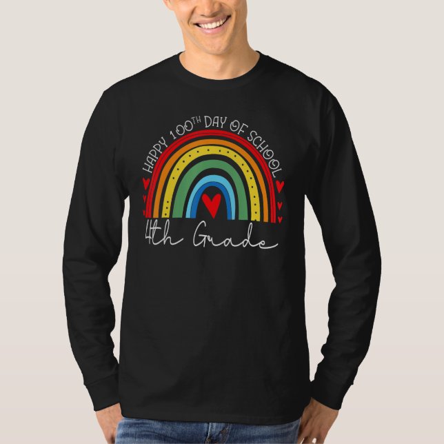 Rainbow Happy 100th Day Of School 4th Fourth Grade T Shirt (Framsida)
