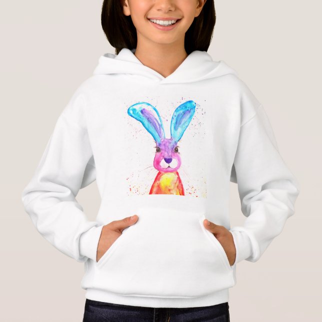 Rainbow hare kanin, söta barn, färgstarka t shirt (Framsida)