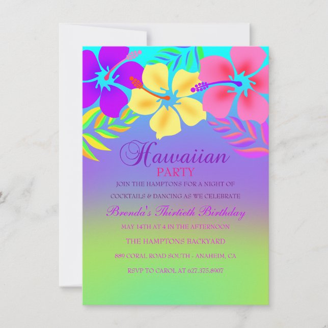 Rainbow Hawaiian Flower Birthday-inbjudan Inbjudningar (Framsida)