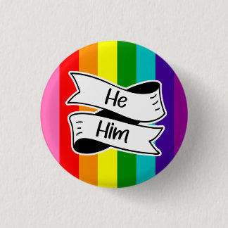 Rainbow he/Him Pronoun Badge Knapp