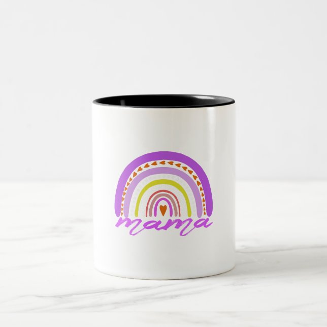 Rainbow Heart Boho Doodle Mama Mug Två-Tonad Mugg (Center)